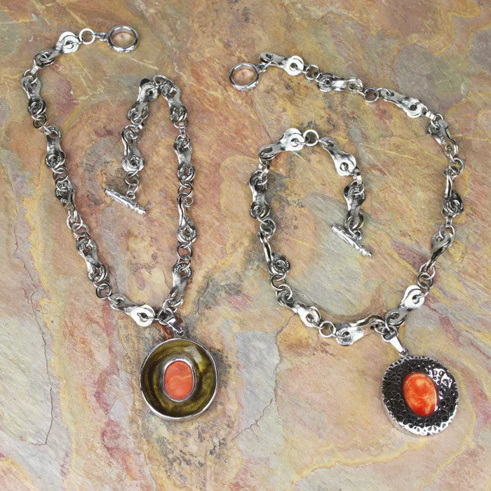 Stainless Steel Reversible Orange Pendant Necklace - Wholesale