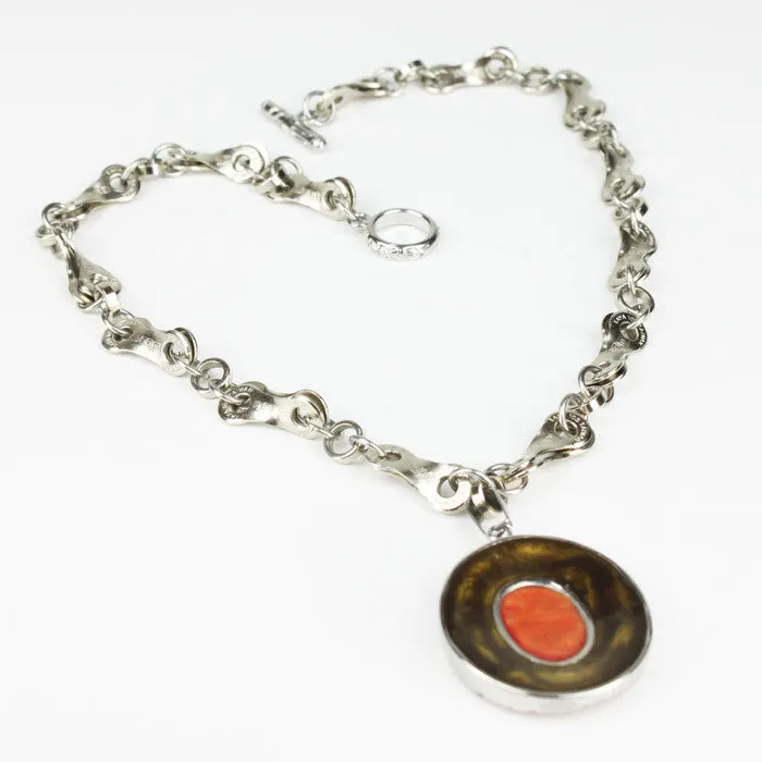 Stainless Steel Reversible Orange Pendant Necklace - Wholesale