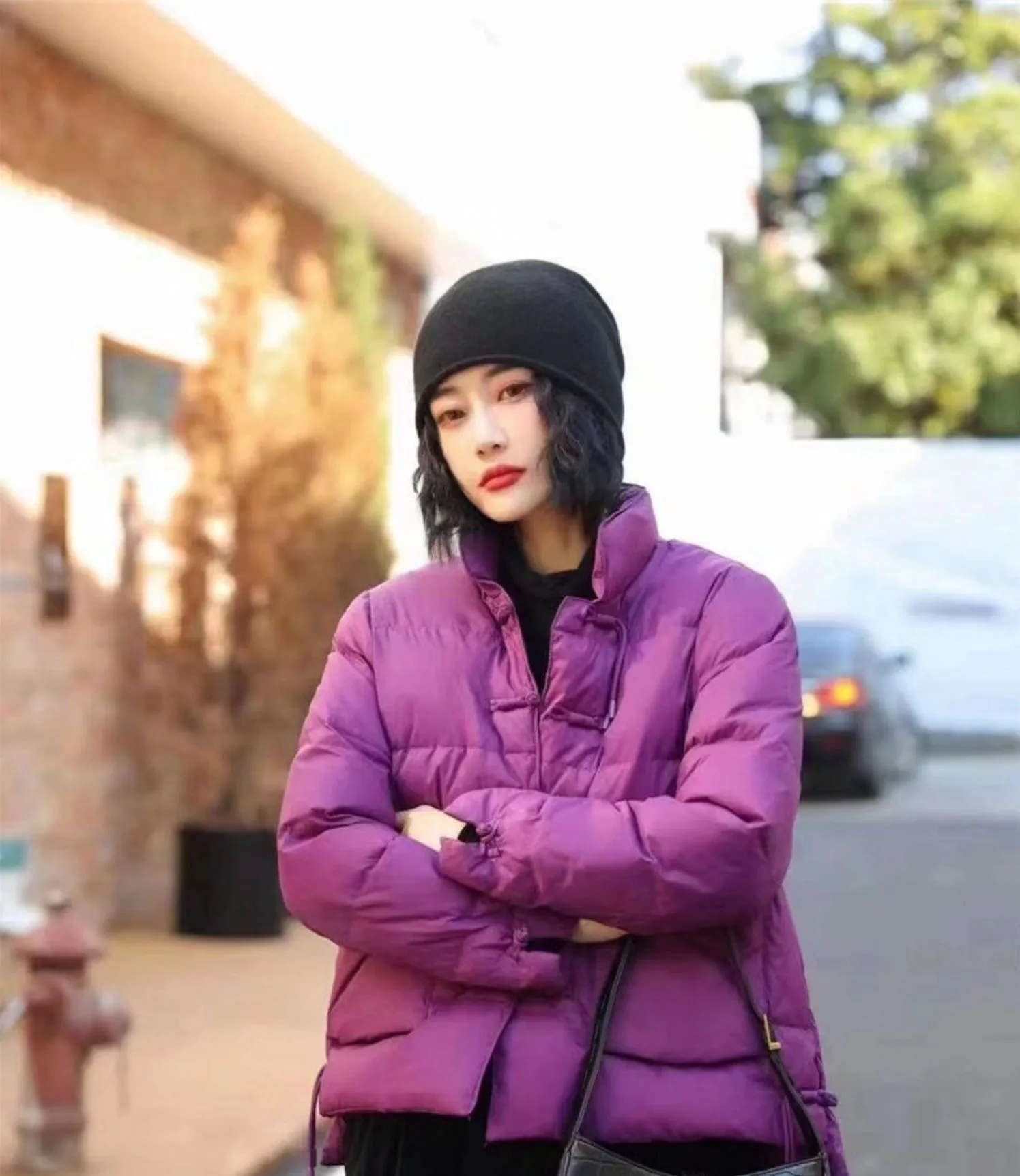 Stand Collar Chinese Style Women's Down Coat with Strap Buttons