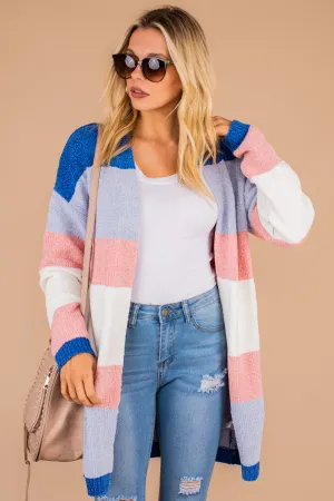 Stand Out Blue And Mauve Colorblock Cardigan