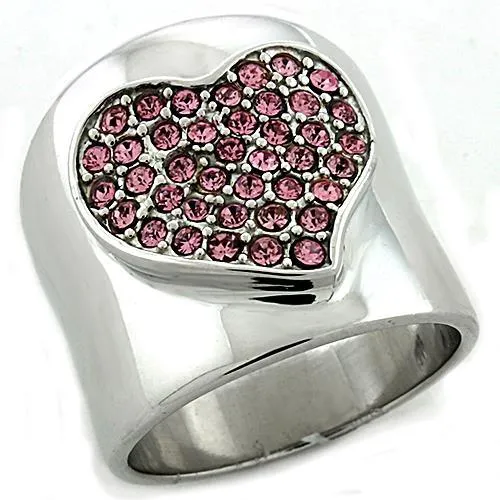 Sterling Silver Ring Top GRD Crystal Rose LOAS1196 for Women Style Rhodium