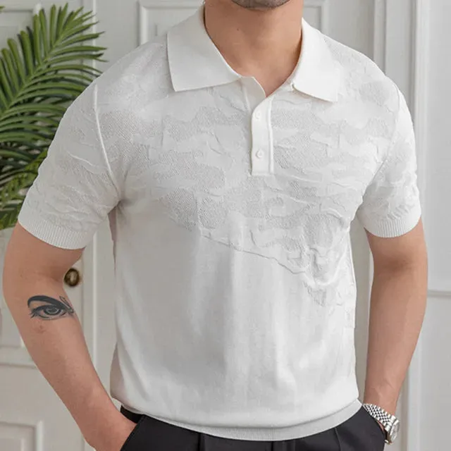 Stitching Casual Jacquard Polo Shirt