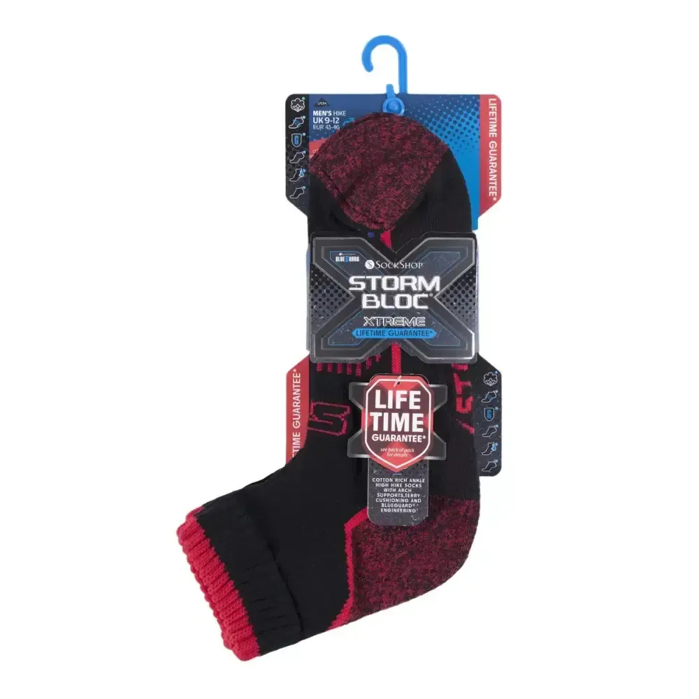 Storm bloc - 1 pair mens cotton ankle socks (6-8.5 / black red)