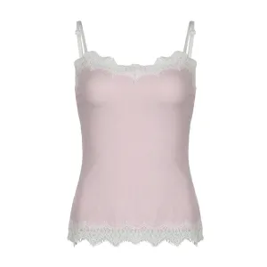 Strap Pink Knit Summer Camis Tops Sweet Y2K Aesthetic Lace Spliced Slim Women Top Sleeveless Coquette Clothes Tanks
