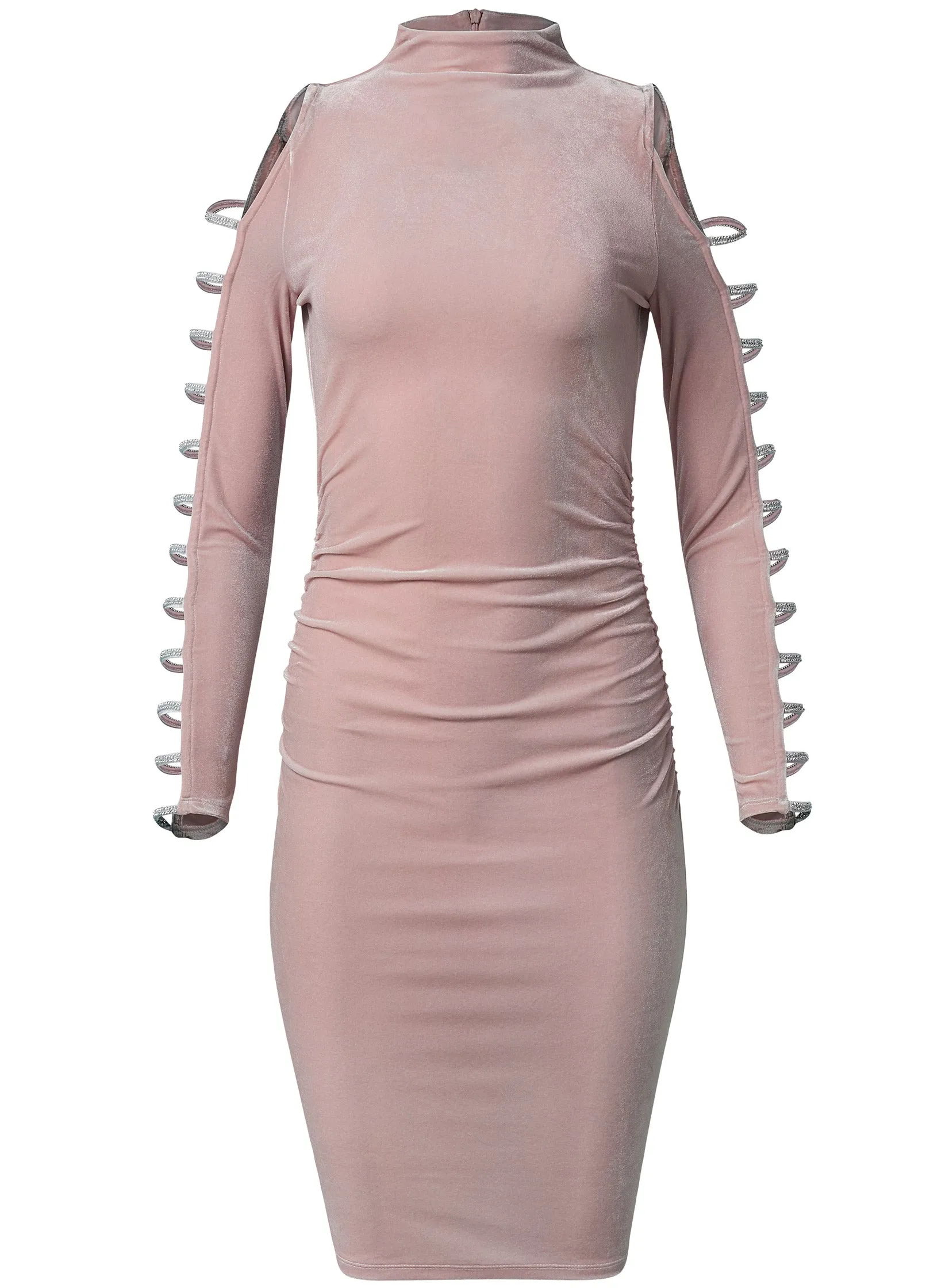 Strappy Sleeve Velvet Dress - Tan