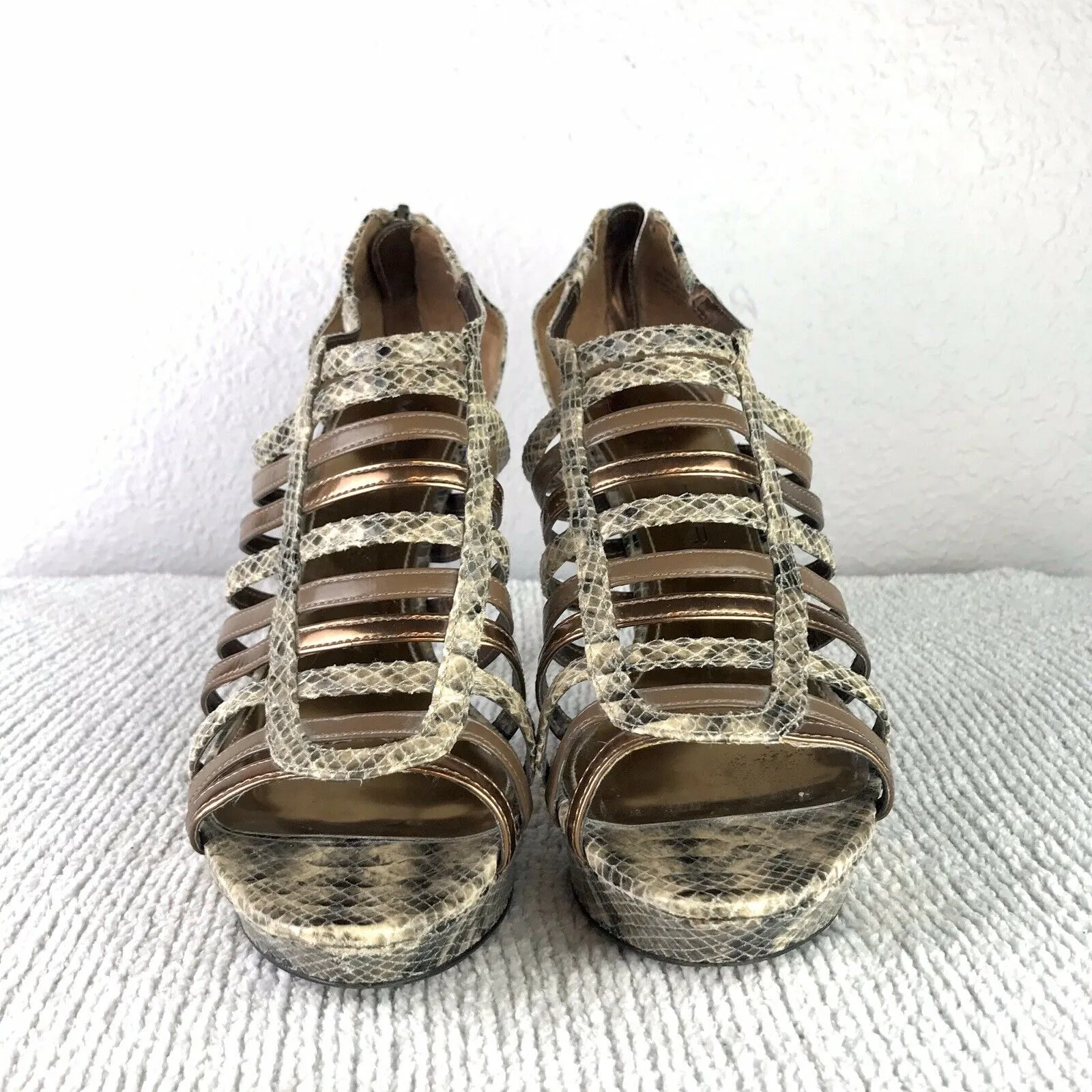 Strappy Snakeskin Heels