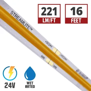Streamlite Dotless LED Tape Light, 16.4ft Reel, 2700K, 221 Lumens per Ft, 24V, IP65 Wet locations