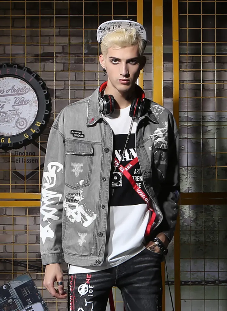 Street Vintage Graffiti Embroidery Denim Jacket
