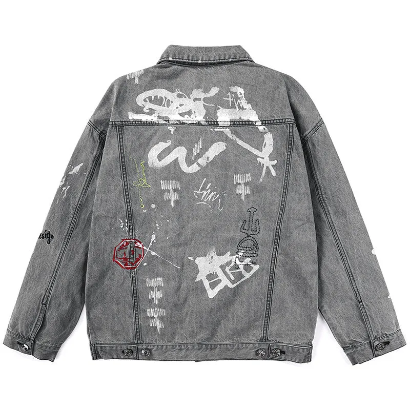 Street Vintage Graffiti Embroidery Denim Jacket