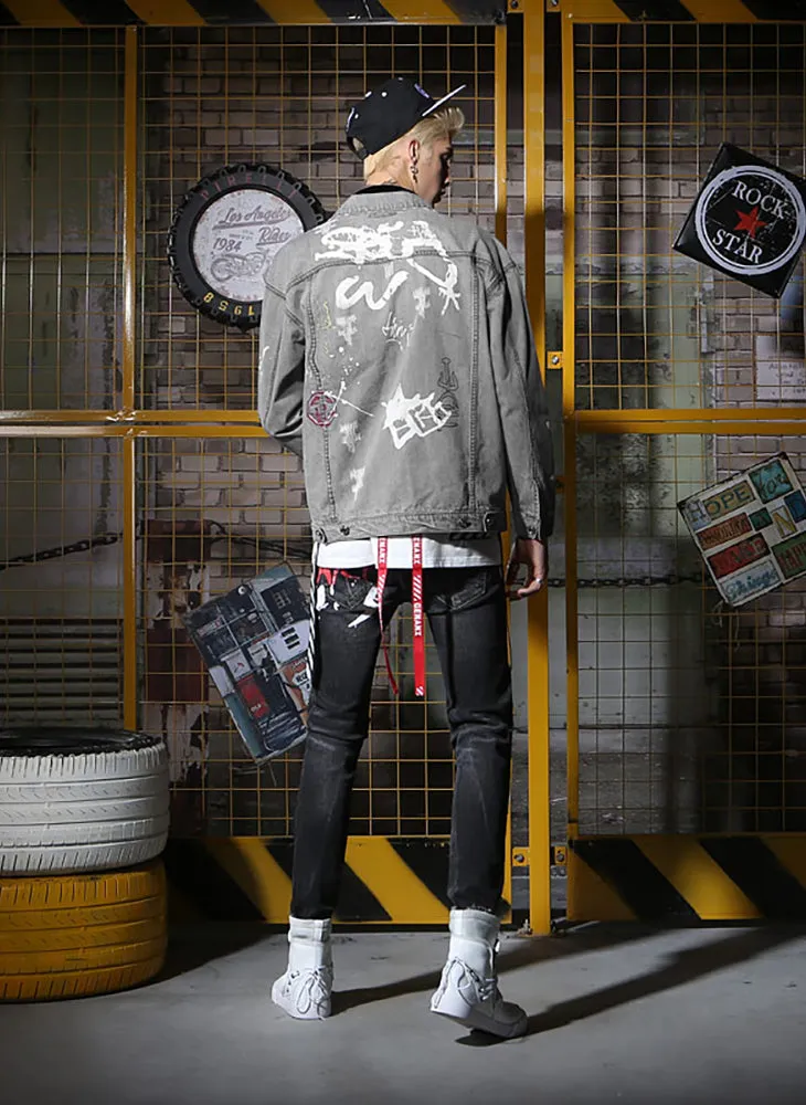 Street Vintage Graffiti Embroidery Denim Jacket