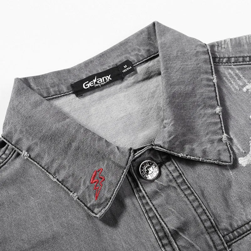 Street Vintage Graffiti Embroidery Denim Jacket