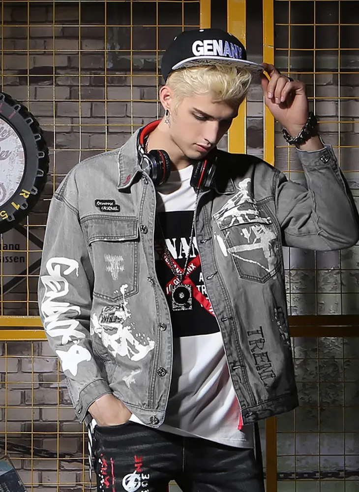 Street Vintage Graffiti Embroidery Denim Jacket
