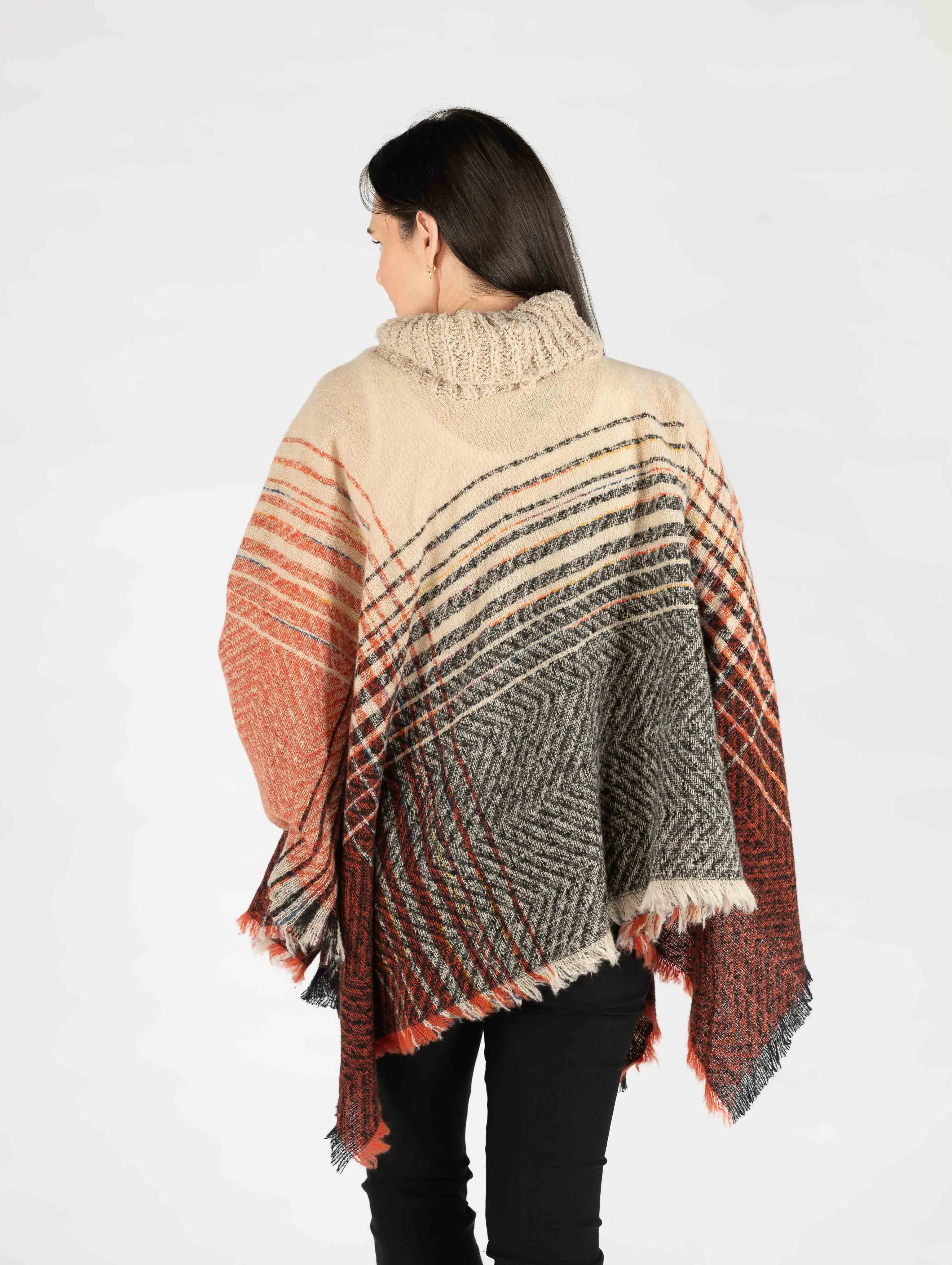 Stripe check cape Beige/