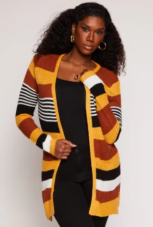 Striped Open Front Knit Cardigan