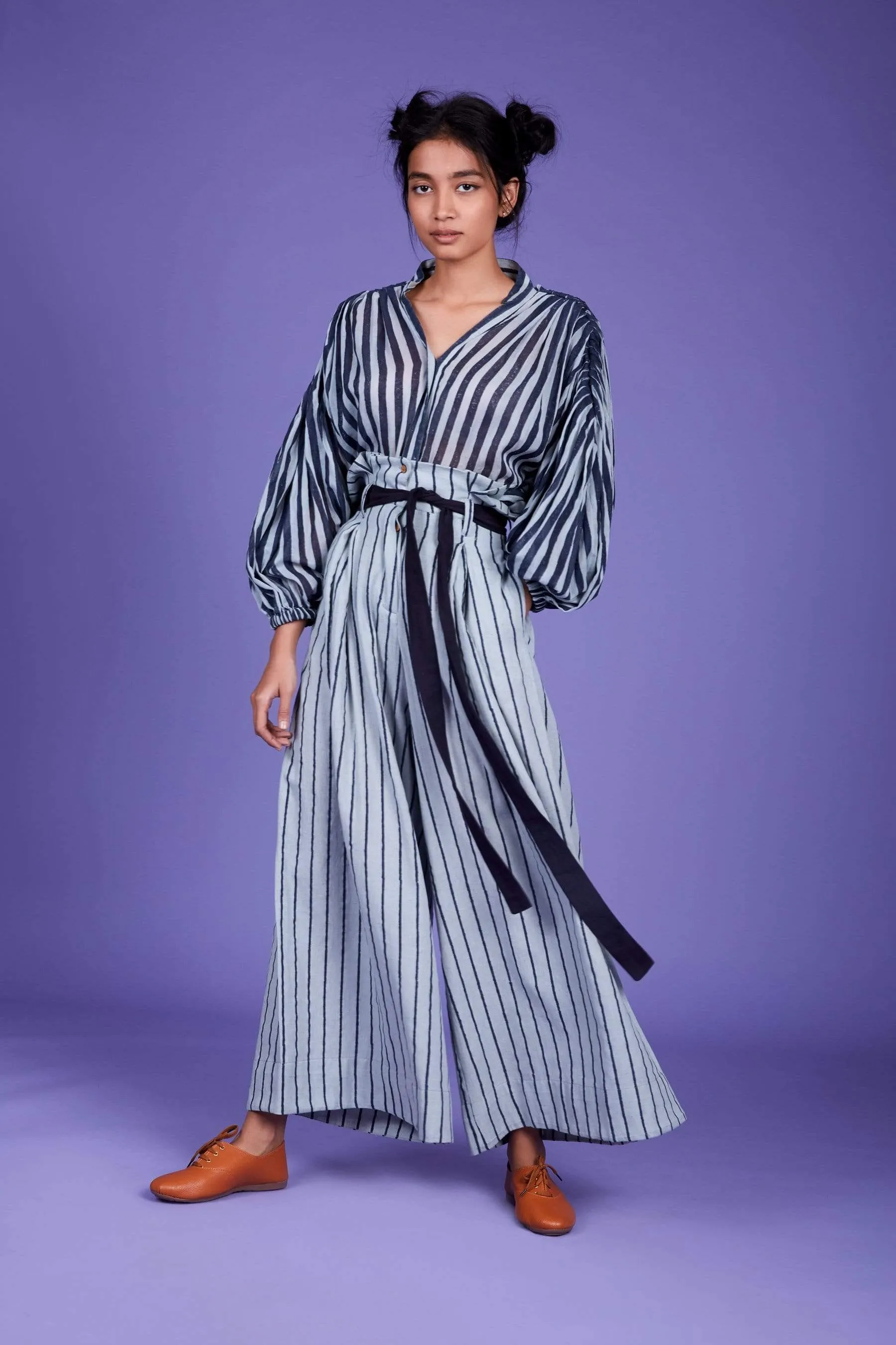 Striped Paper Bag Pant - SS Blue