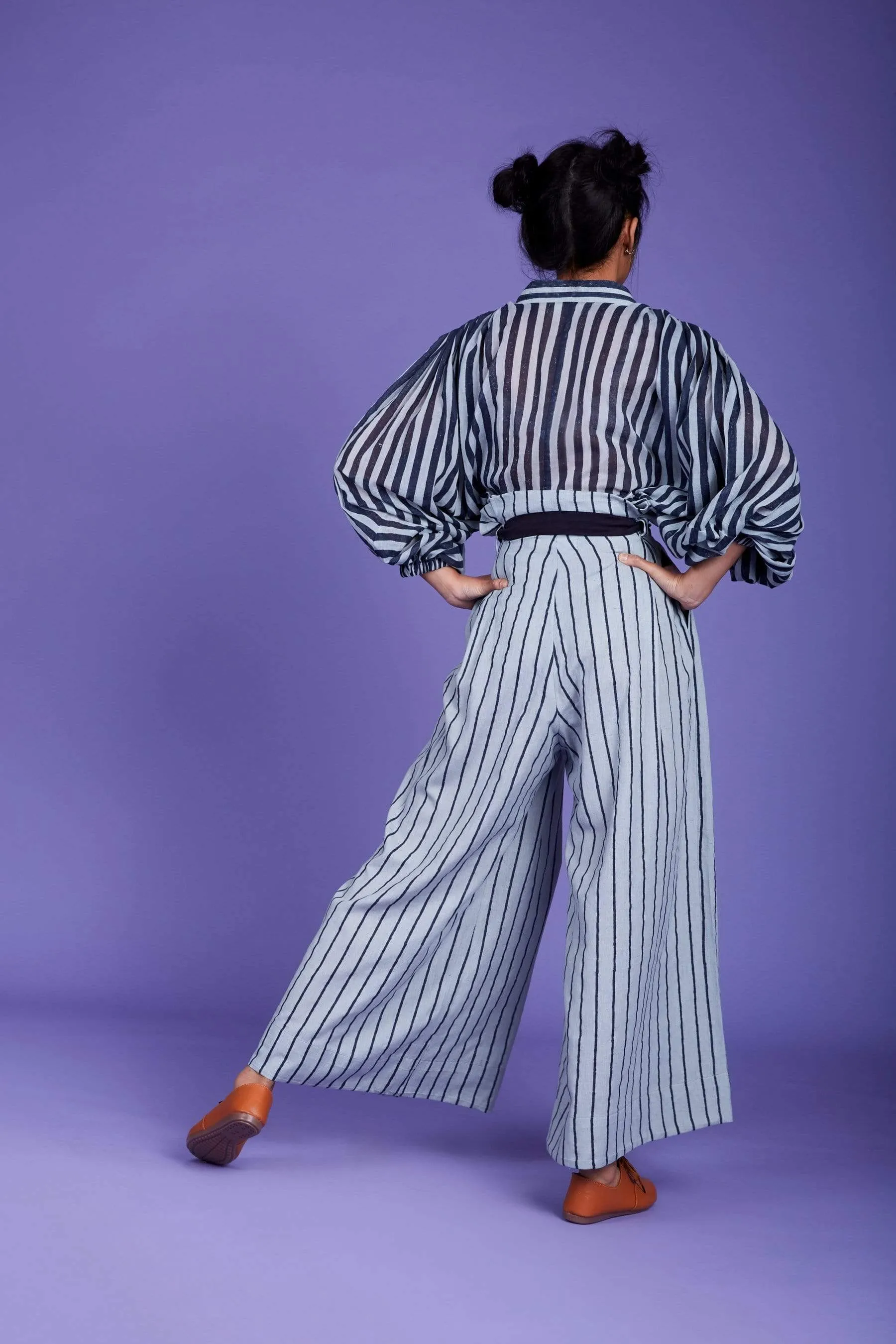 Striped Paper Bag Pant - SS Blue