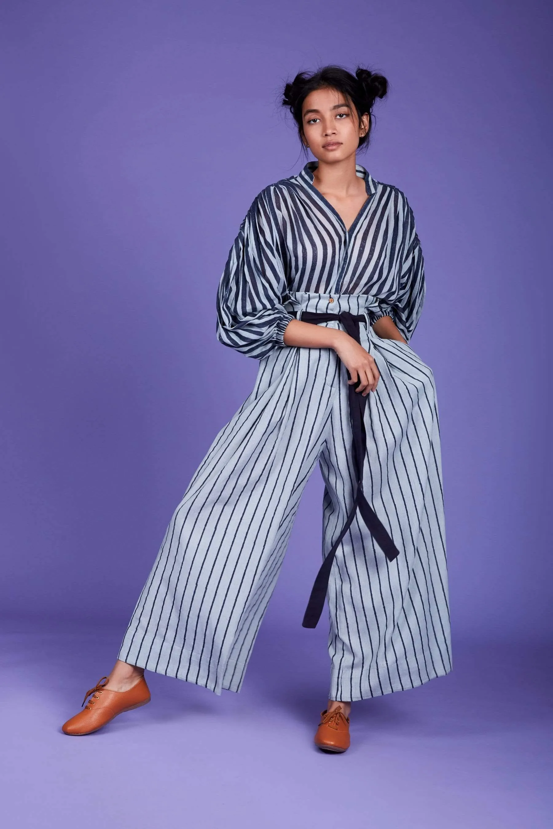Striped Paper Bag Pant - SS Blue
