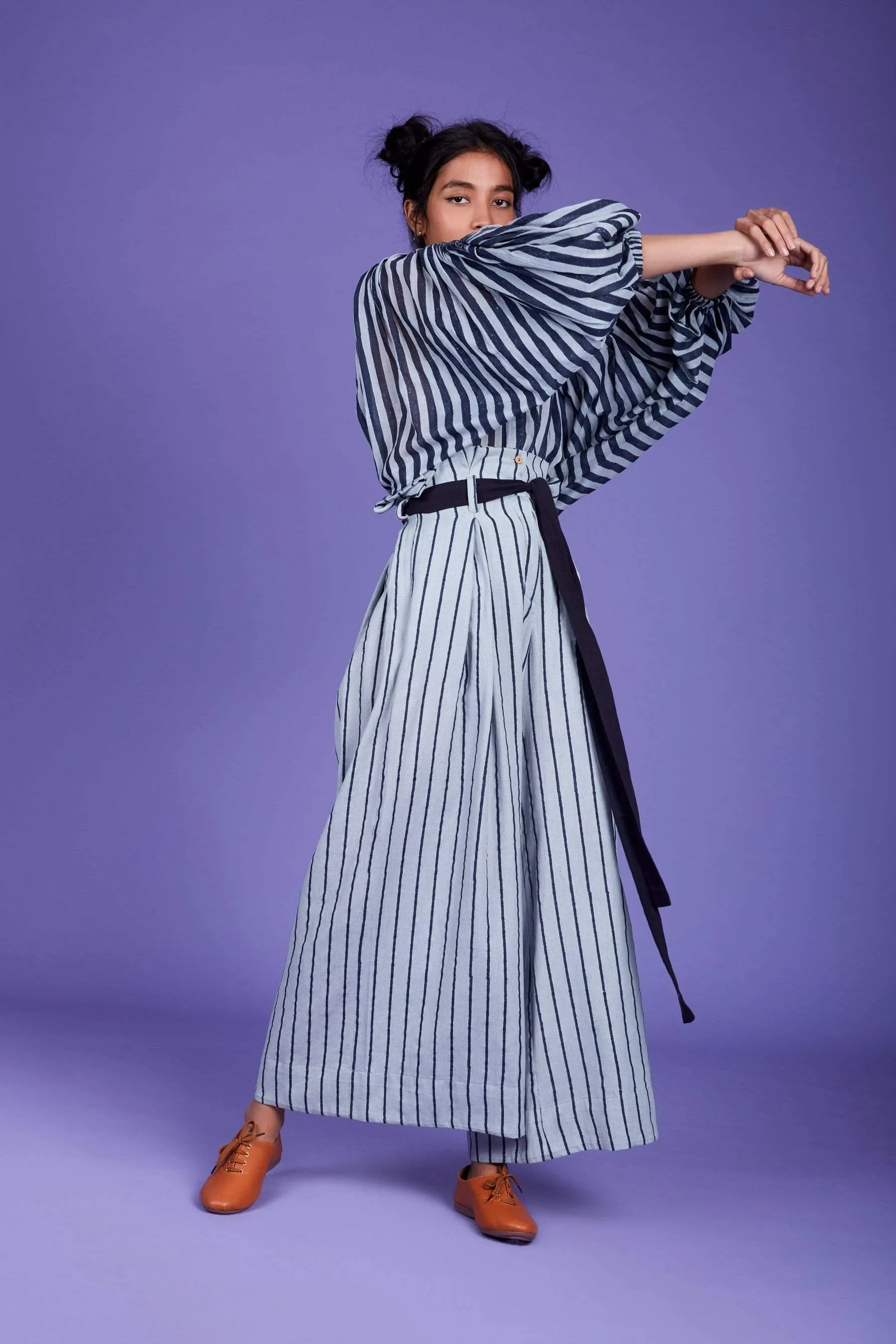 Striped Paper Bag Pant - SS Blue