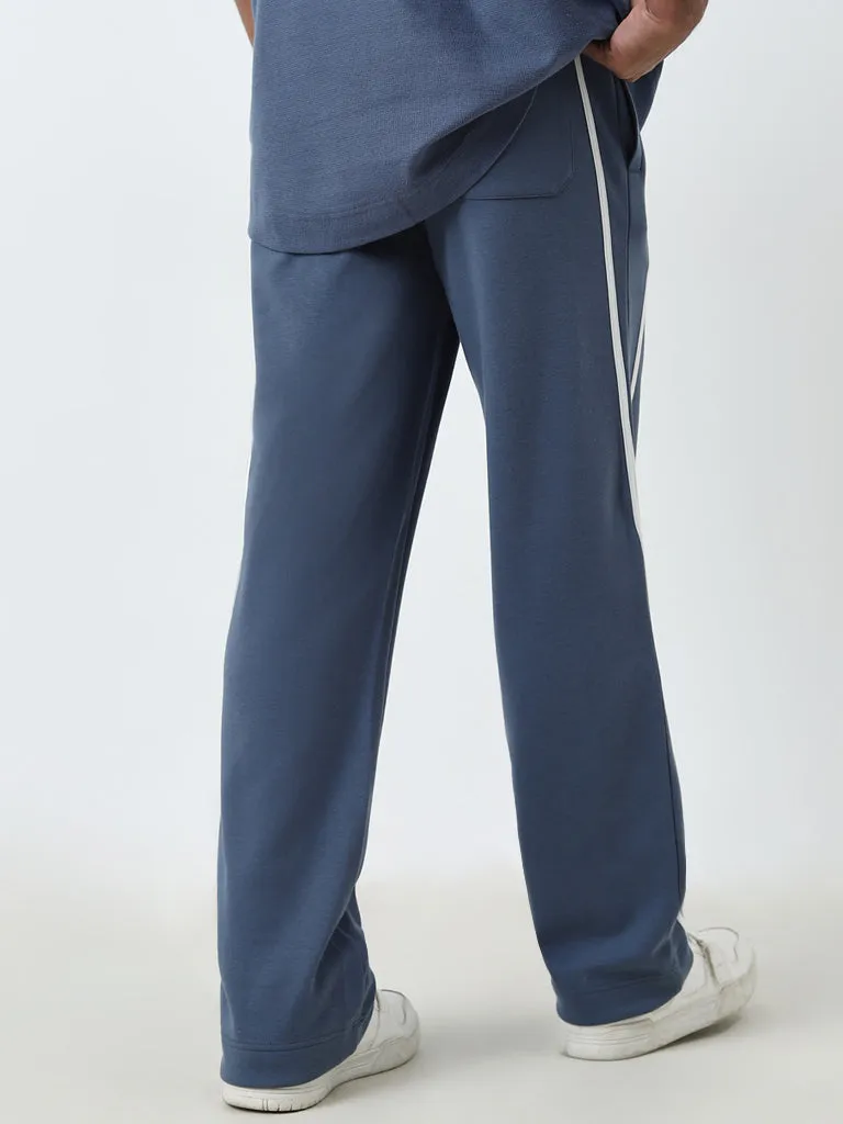 Studiofit Blue Relaxed-Fit Mid-Rise Track Pants