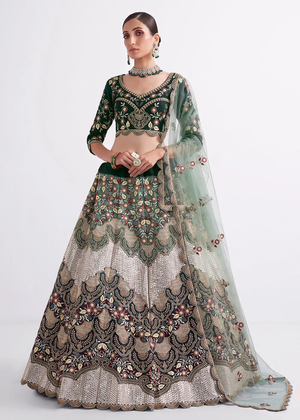 Stunning Shaded Green Heavy Embroidered Bridal Lehenga Choli
