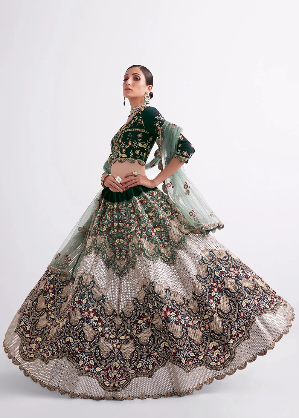 Stunning Shaded Green Heavy Embroidered Bridal Lehenga Choli
