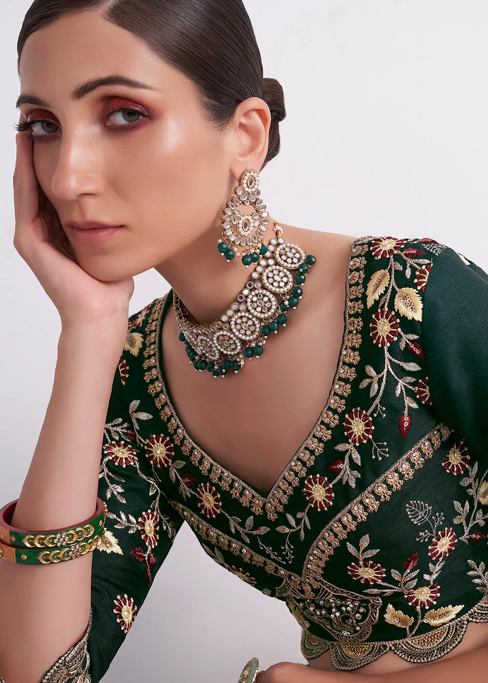 Stunning Shaded Green Heavy Embroidered Bridal Lehenga Choli
