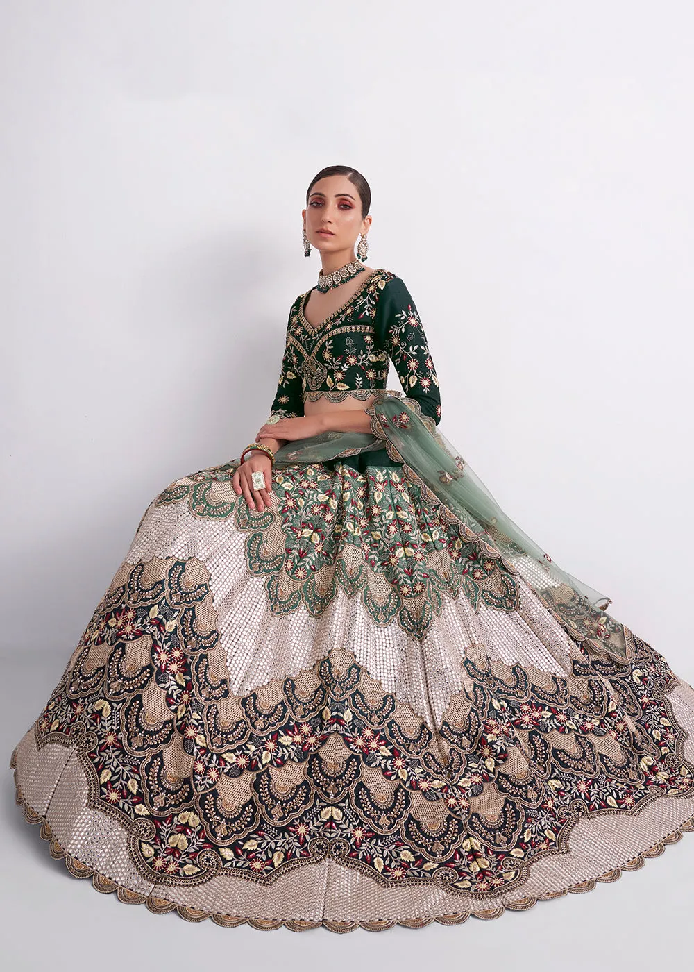 Stunning Shaded Green Heavy Embroidered Bridal Lehenga Choli