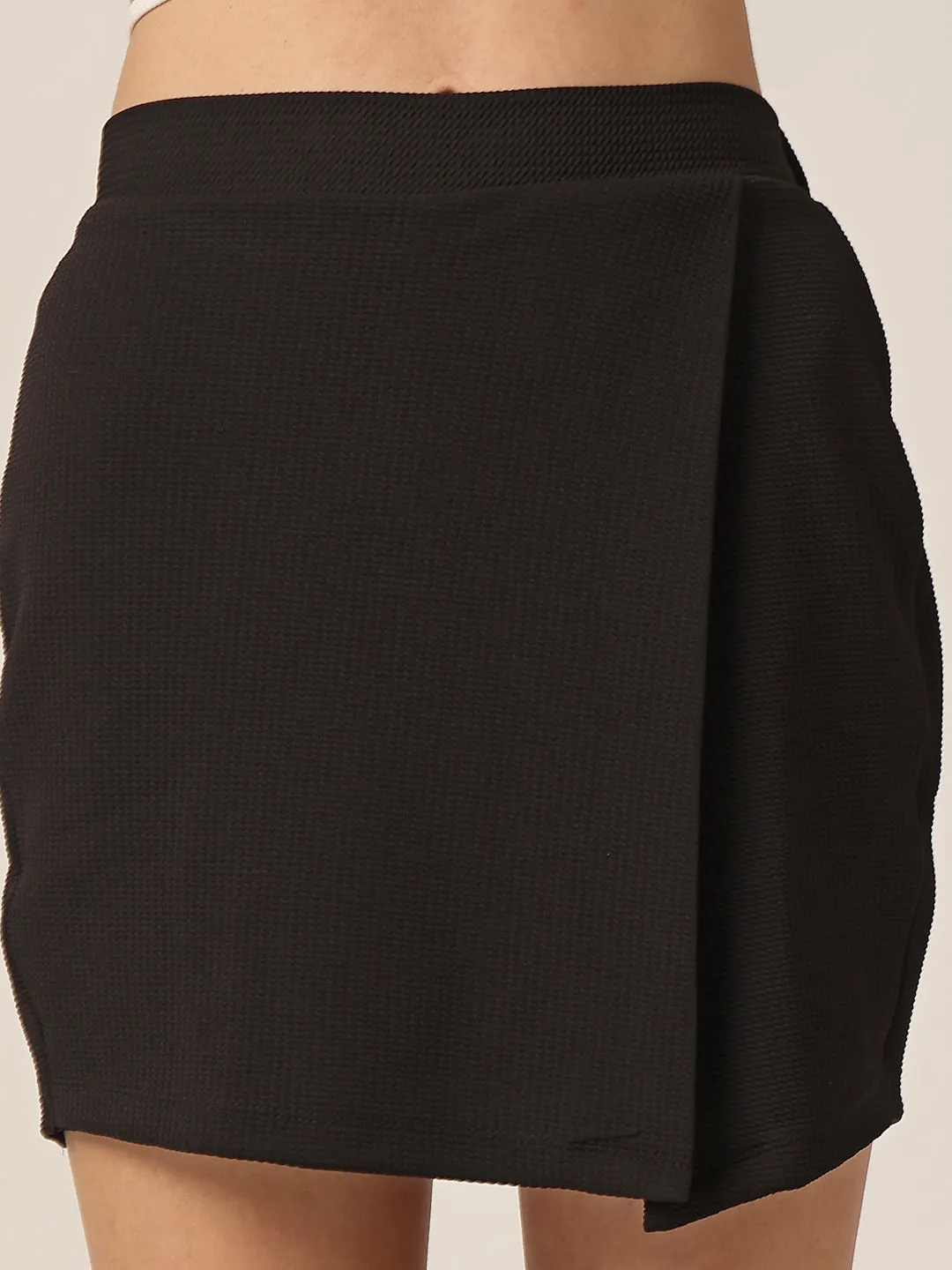 Style Quotient Women Solid Black Mini Polyknit Smart Casual Skort