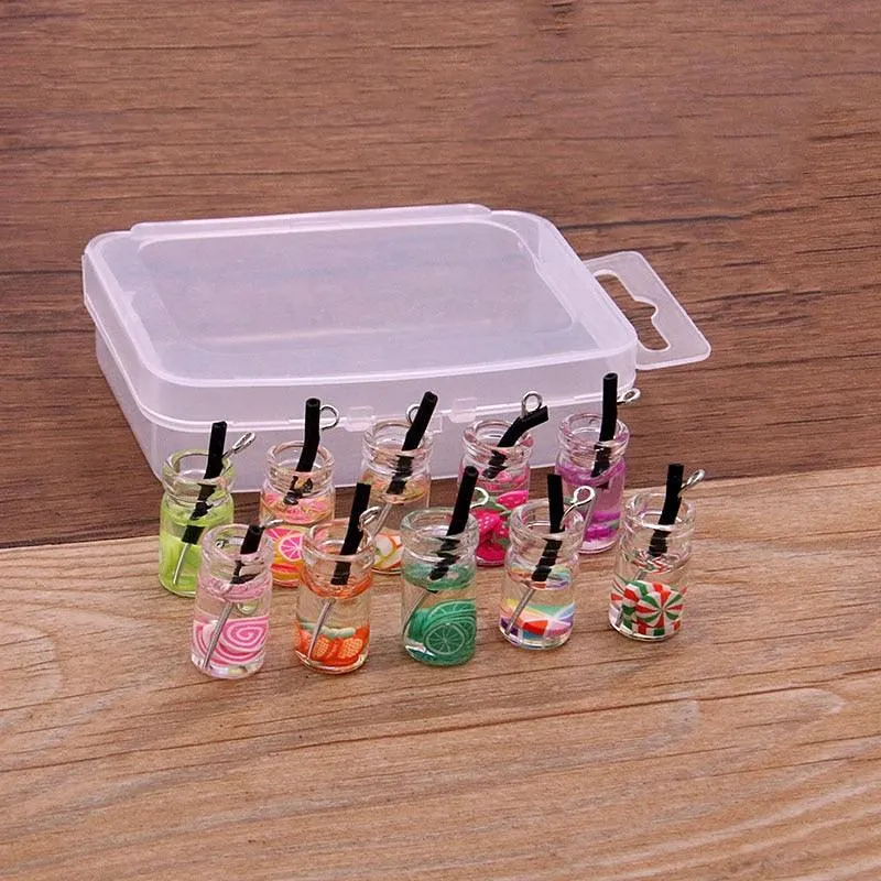 Styles Mix Glass Bottles Milk Tea Cup Ball Earring Charms 10 PCs
