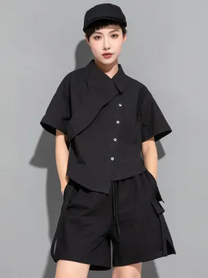 Stylish BF Asymmetric Lapel Blouse