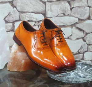 Stylish Men's Handmade Tan Color Brogue Leather Lace Up Dress Shoes