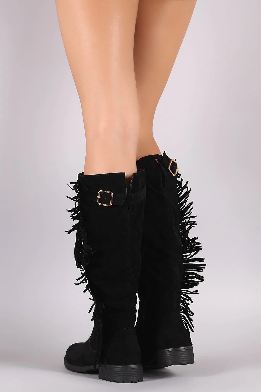 Suede Fringe Accent Riding Knee High Boots