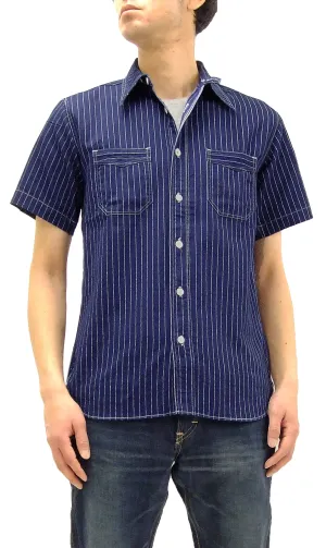 Sugar Cane Men's Indigo Wabash Stripe Work Shirt Short Sleeve Button Up Shirt SC36267A