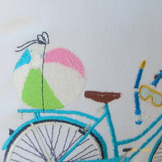 Summer Bike Pillow covers, Embroidered bicycle pillow, seasonal bike pillow covers