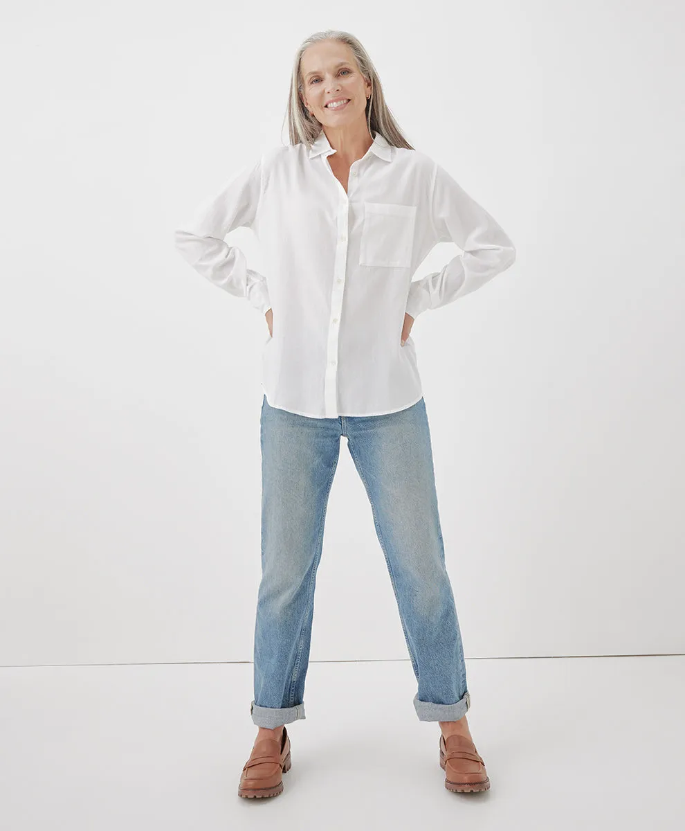 Sunset Lightweight Cotton Button-Down Shirt - White