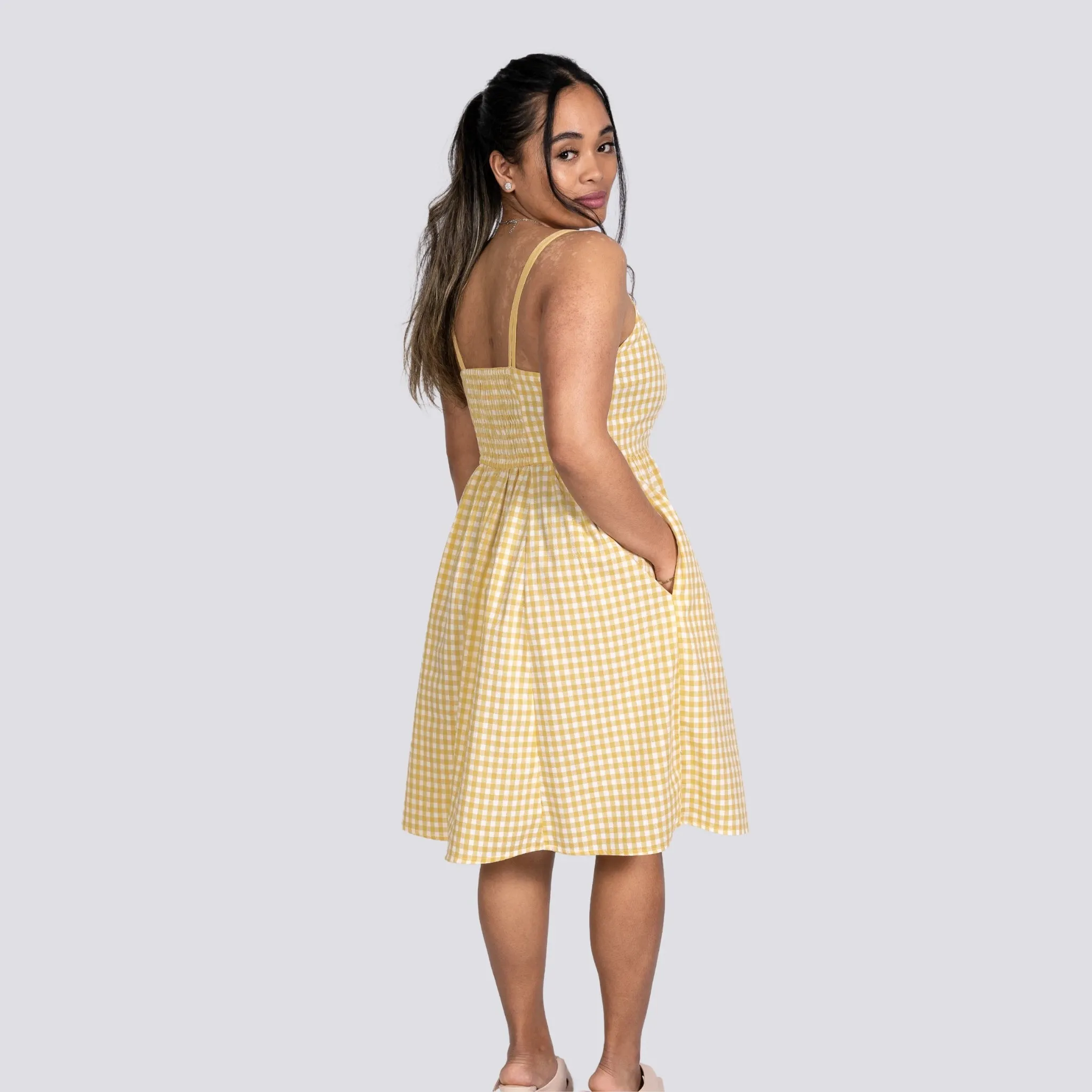 Sunshine Chic Yellow Gingham Cotton Mini Dress
