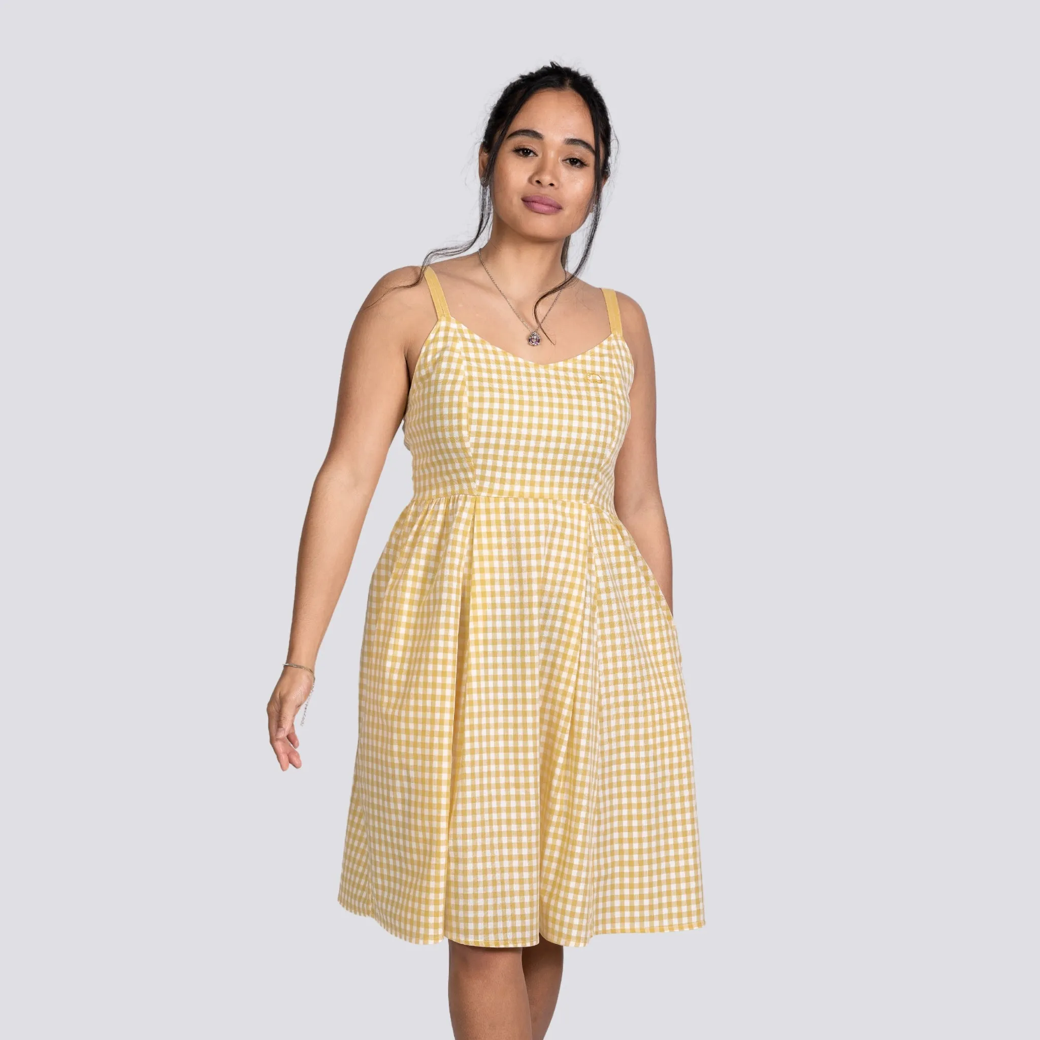 Sunshine Chic Yellow Gingham Cotton Mini Dress