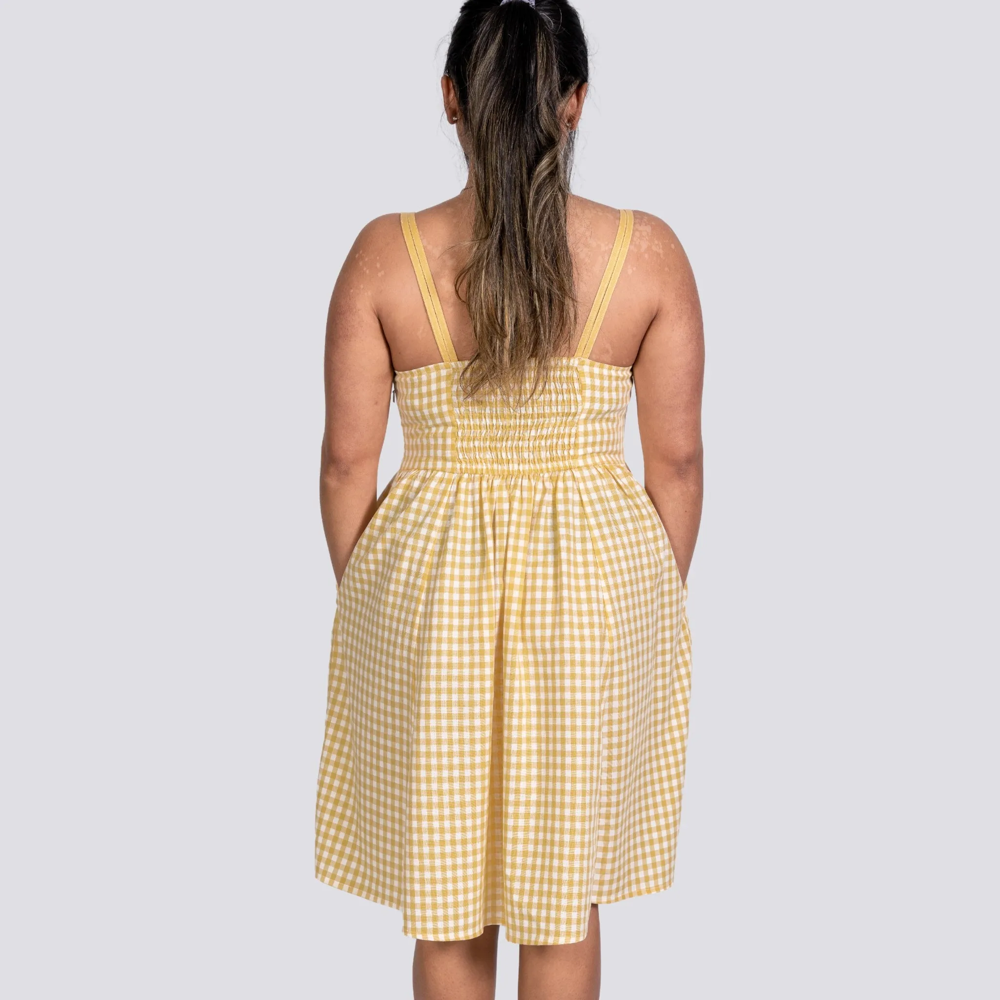 Sunshine Chic Yellow Gingham Cotton Mini Dress