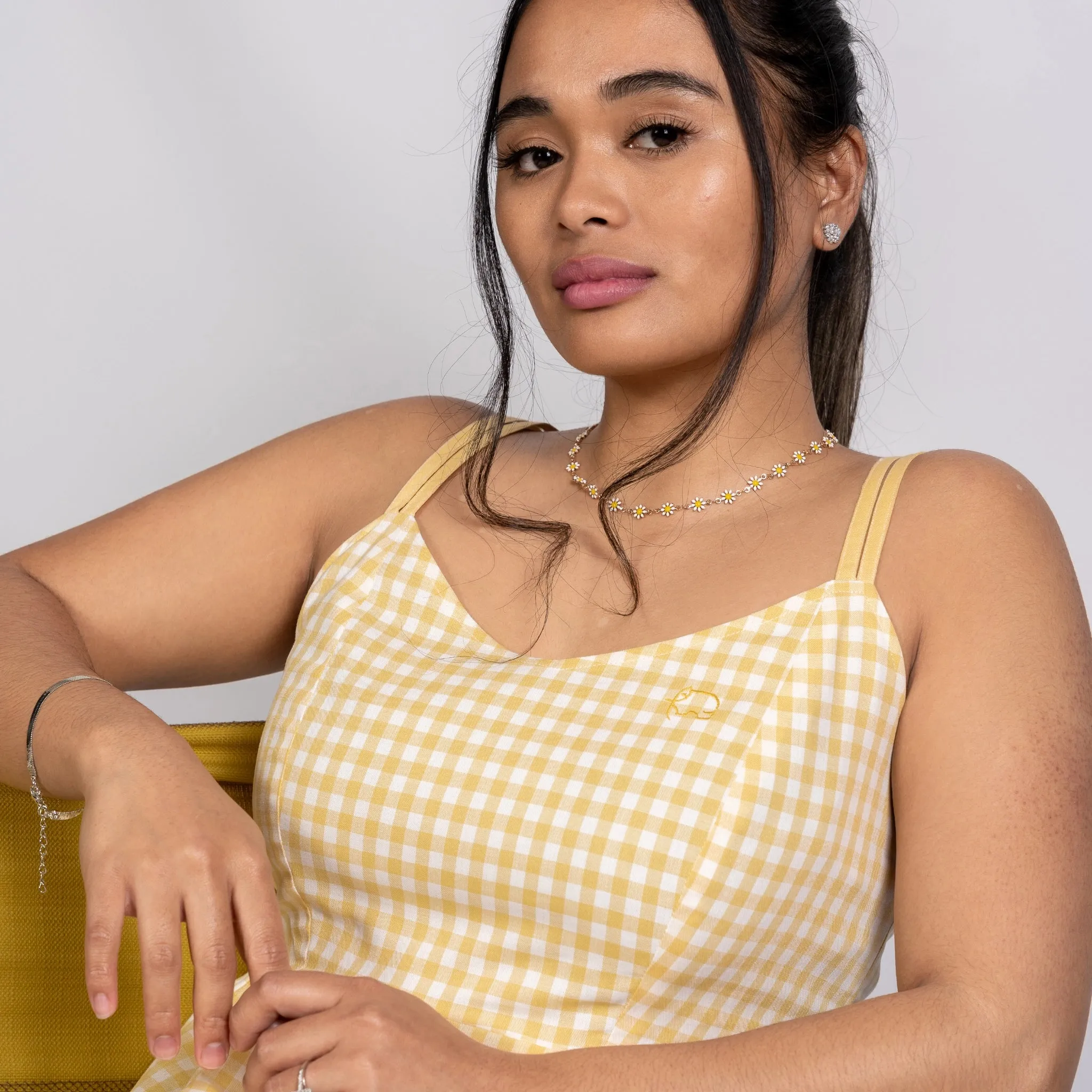 Sunshine Chic Yellow Gingham Cotton Mini Dress