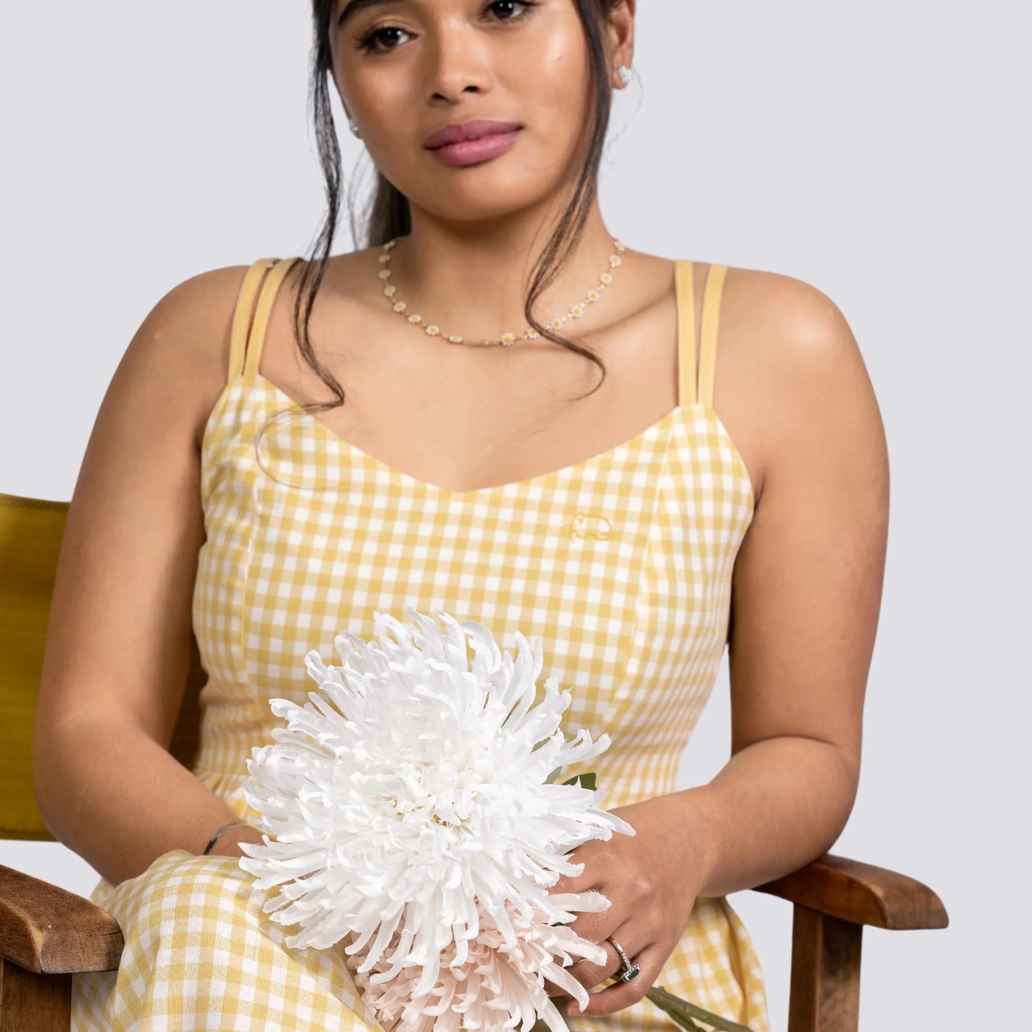 Sunshine Chic Yellow Gingham Cotton Mini Dress