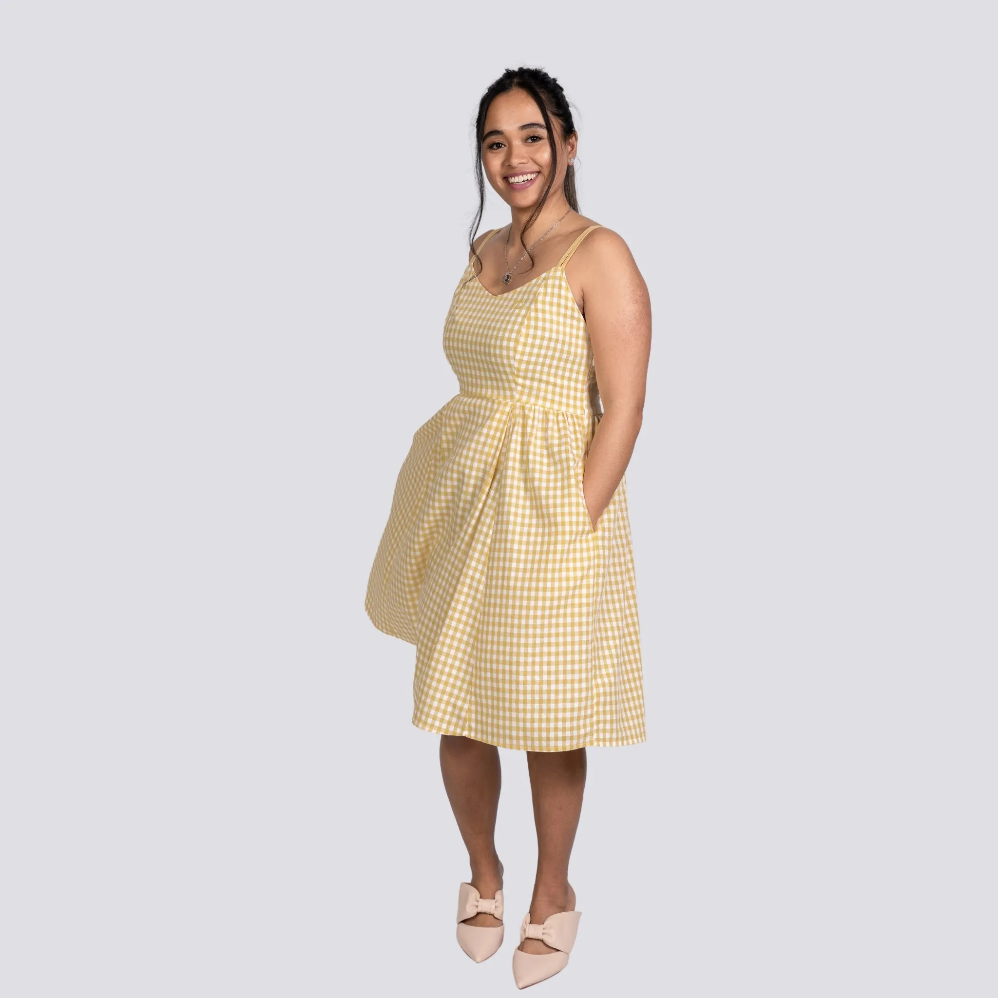 Sunshine Chic Yellow Gingham Cotton Mini Dress