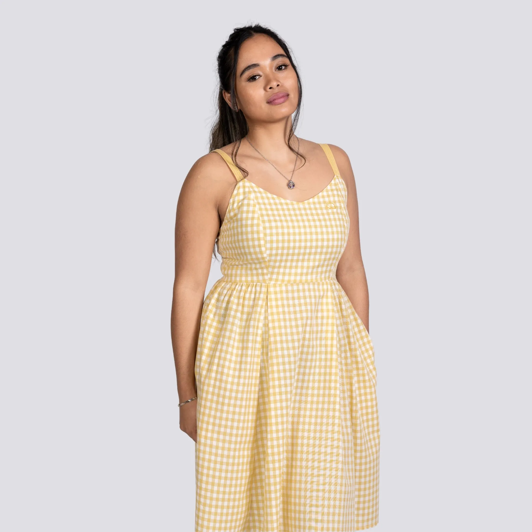 Sunshine Chic Yellow Gingham Cotton Mini Dress