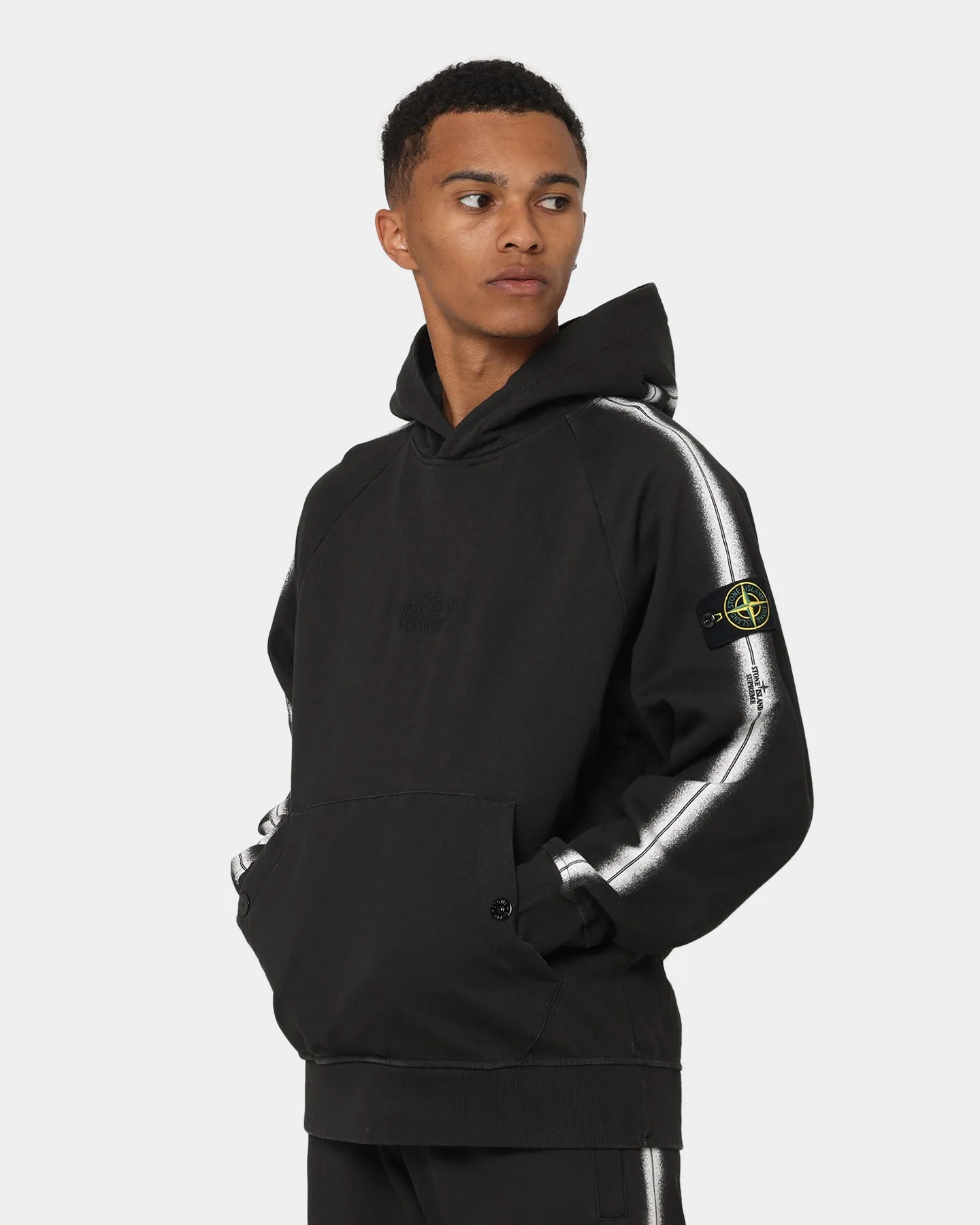 Supreme X Stone Island Stripe Hoodie Black