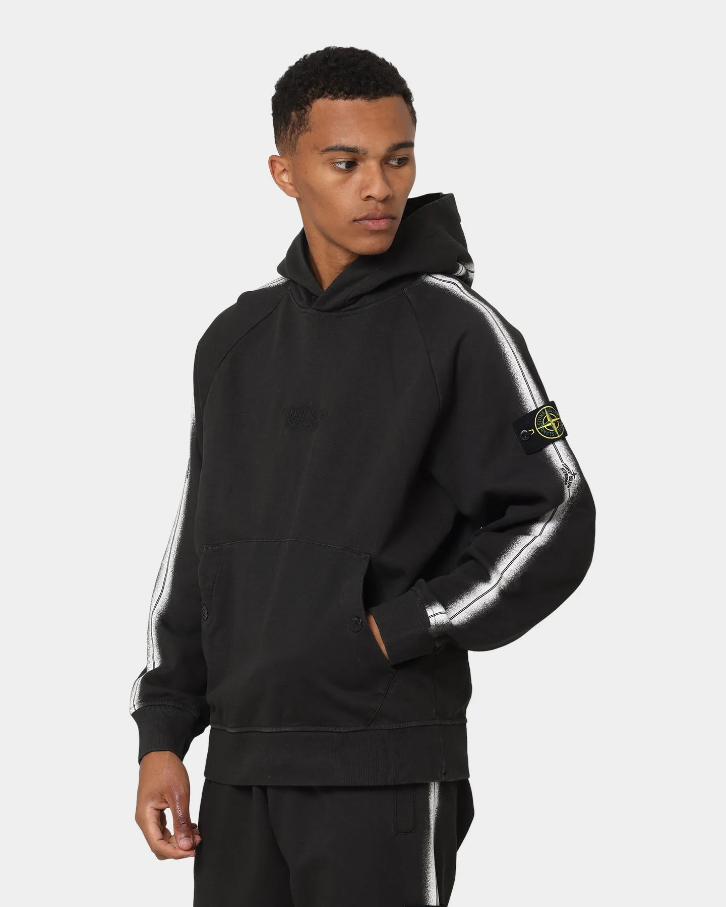 Supreme X Stone Island Stripe Hoodie Black