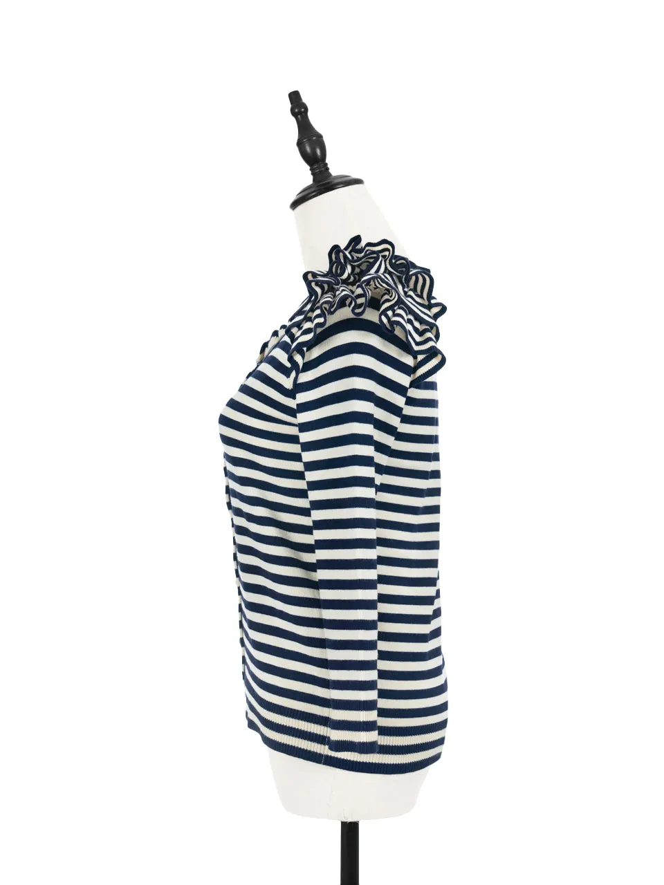 Surprise Sale! Navy/ cream Tiered Ruffle Shoulder Striped Cardigan
