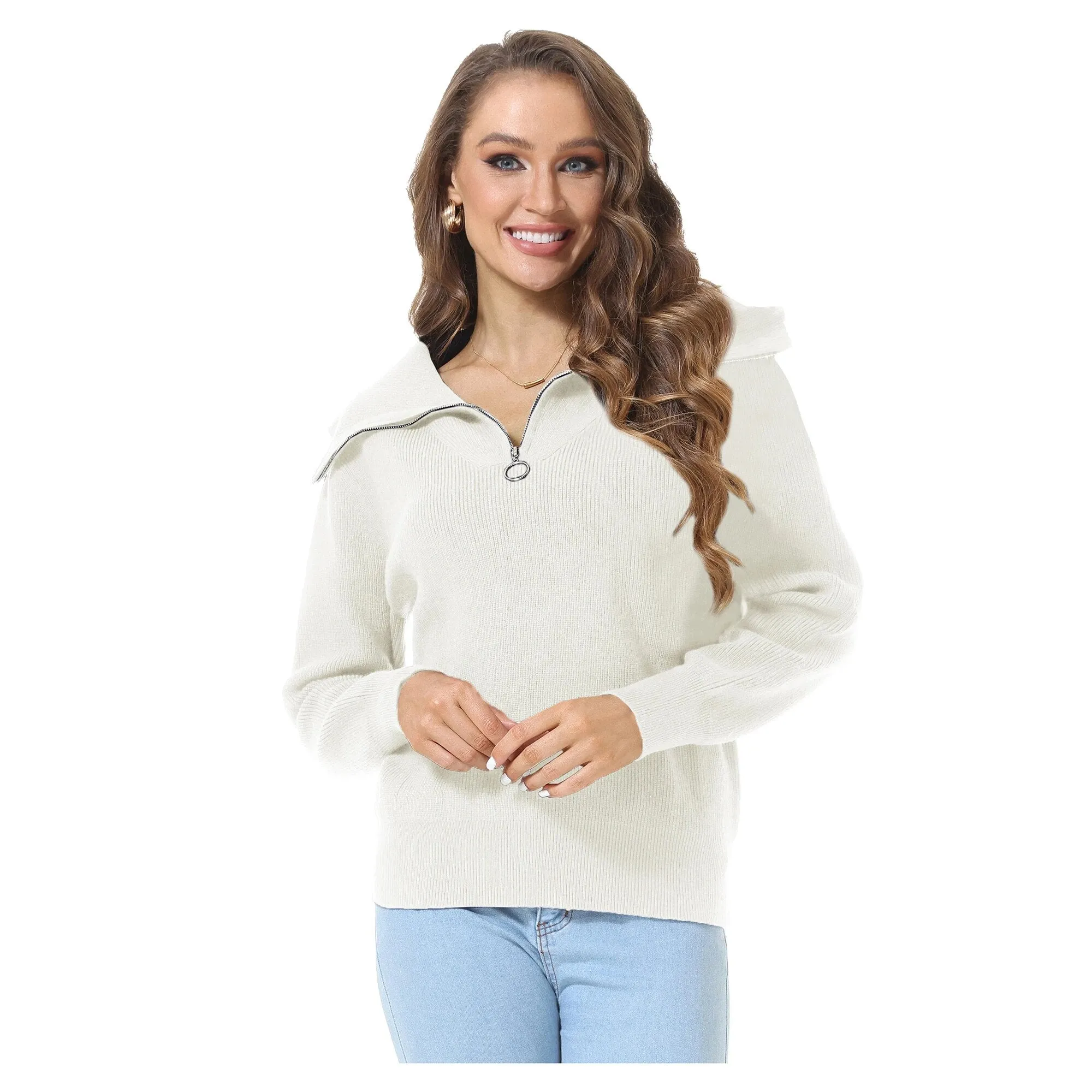 Sweater Warm Blouse Fashion Casual Zippers Loose Knitted Long Sleeve Zip-up Tops