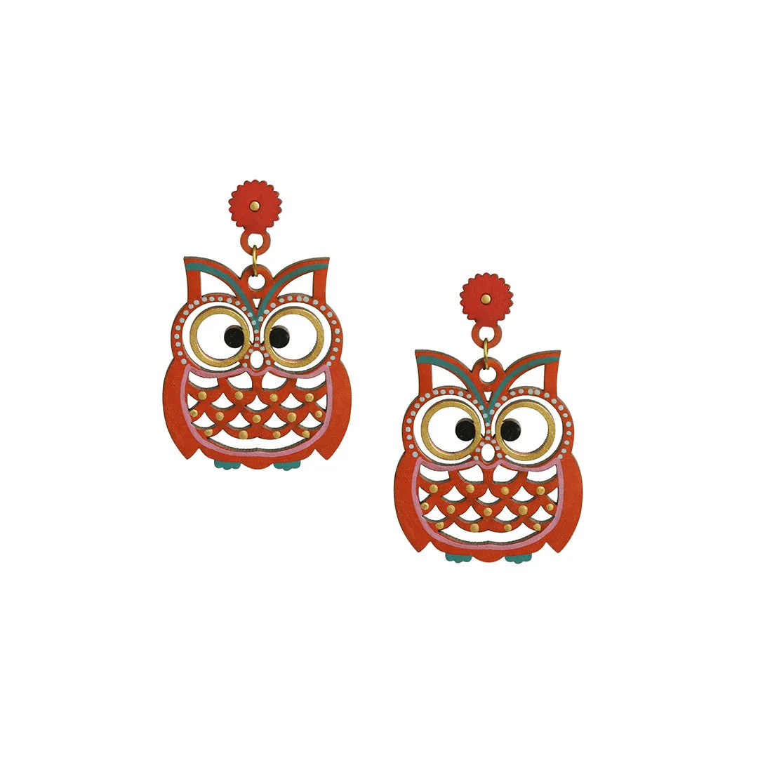 'Symphony of Owls' Bohemian Handpainted Earrings In Recycled Wood