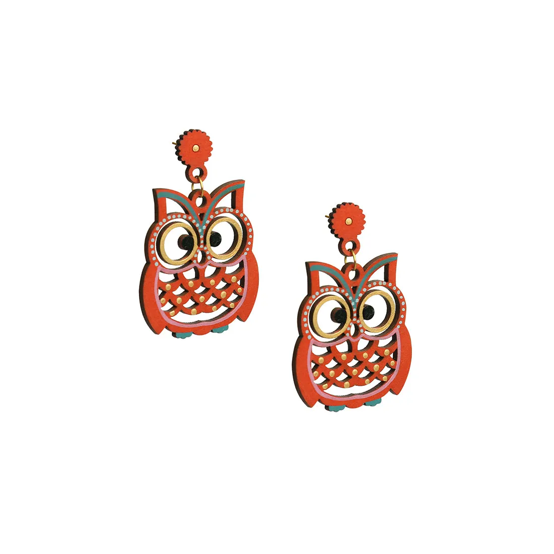 'Symphony of Owls' Bohemian Handpainted Earrings In Recycled Wood