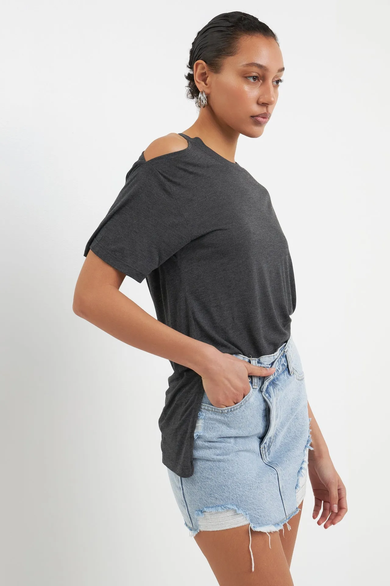 T-Shirt with Cutout Shoulder Detail