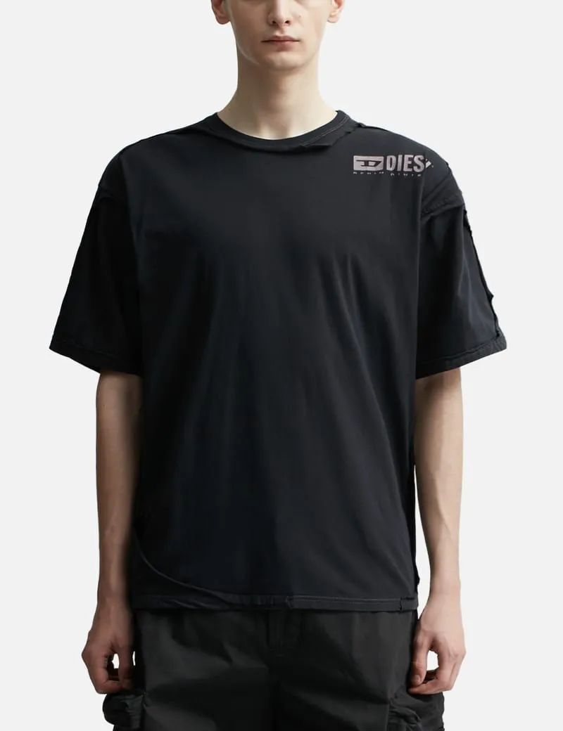 T-shirt with destroyed peel-off effect
